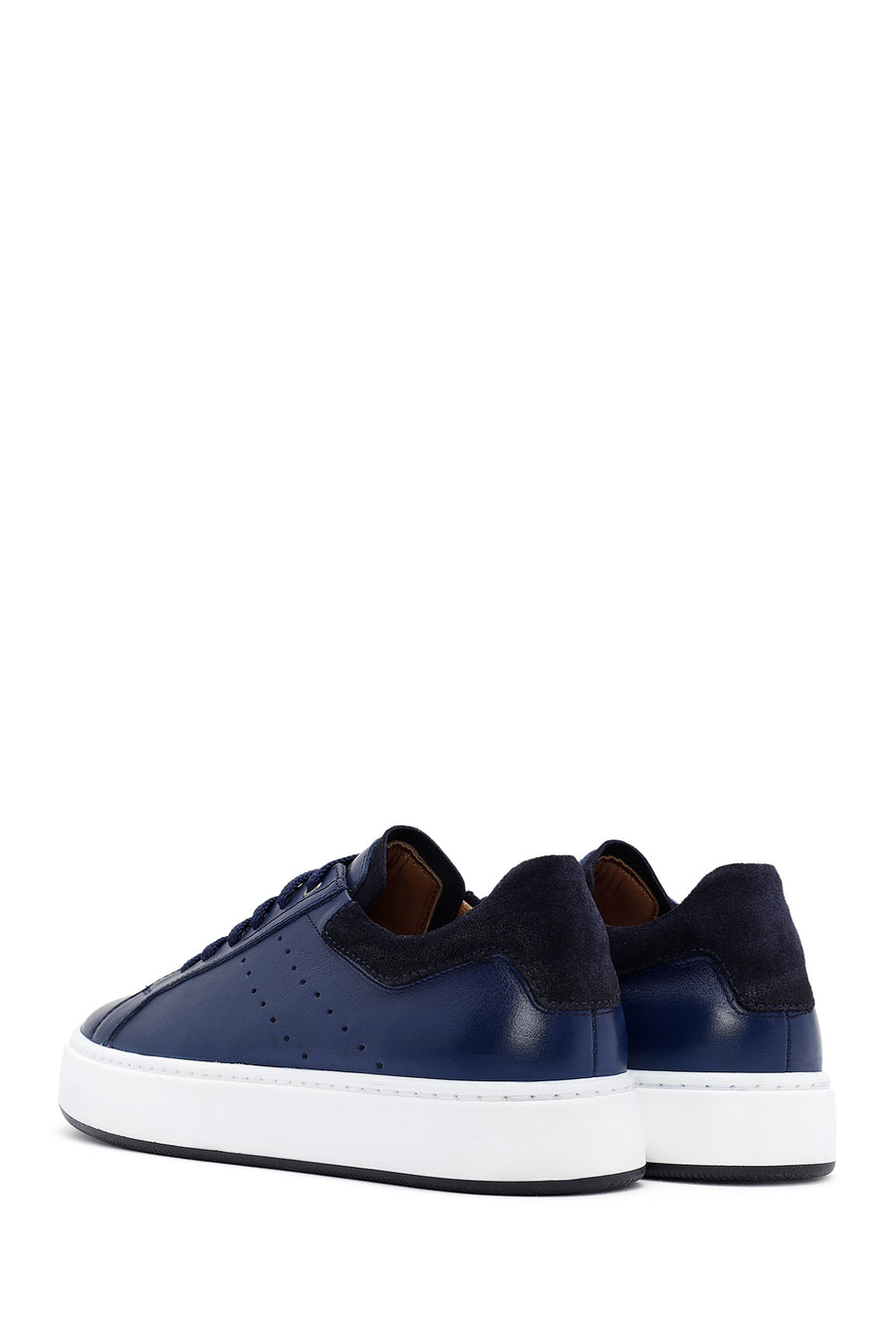 Erkek Lacivert Bağcıklı Deri Sneaker