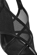 Women's Black Fabric Sandals with Thick Heels and Ankle Buckle | Derimod
