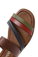 Women's Multicolored Knitted Detailed Leather Slippers | Derimod
