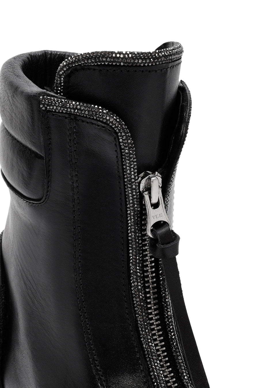 Women's Black Zippered Stoned Leather Combat Boots