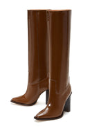 Women's Brown Leather High Heeled Boots | Derimod
