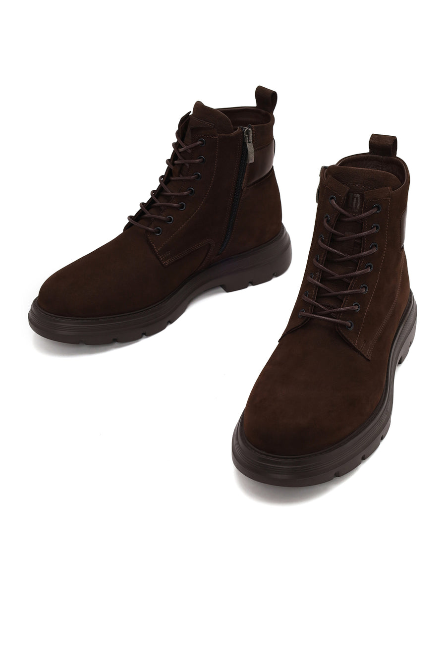 Male Brown Lace-Up Zip Closure Thick-Soled Nubuck Leather Casual Boots