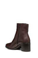 Geox Women's Brown New Asheel Zippered Thick Heel Leather Boots | Derimod