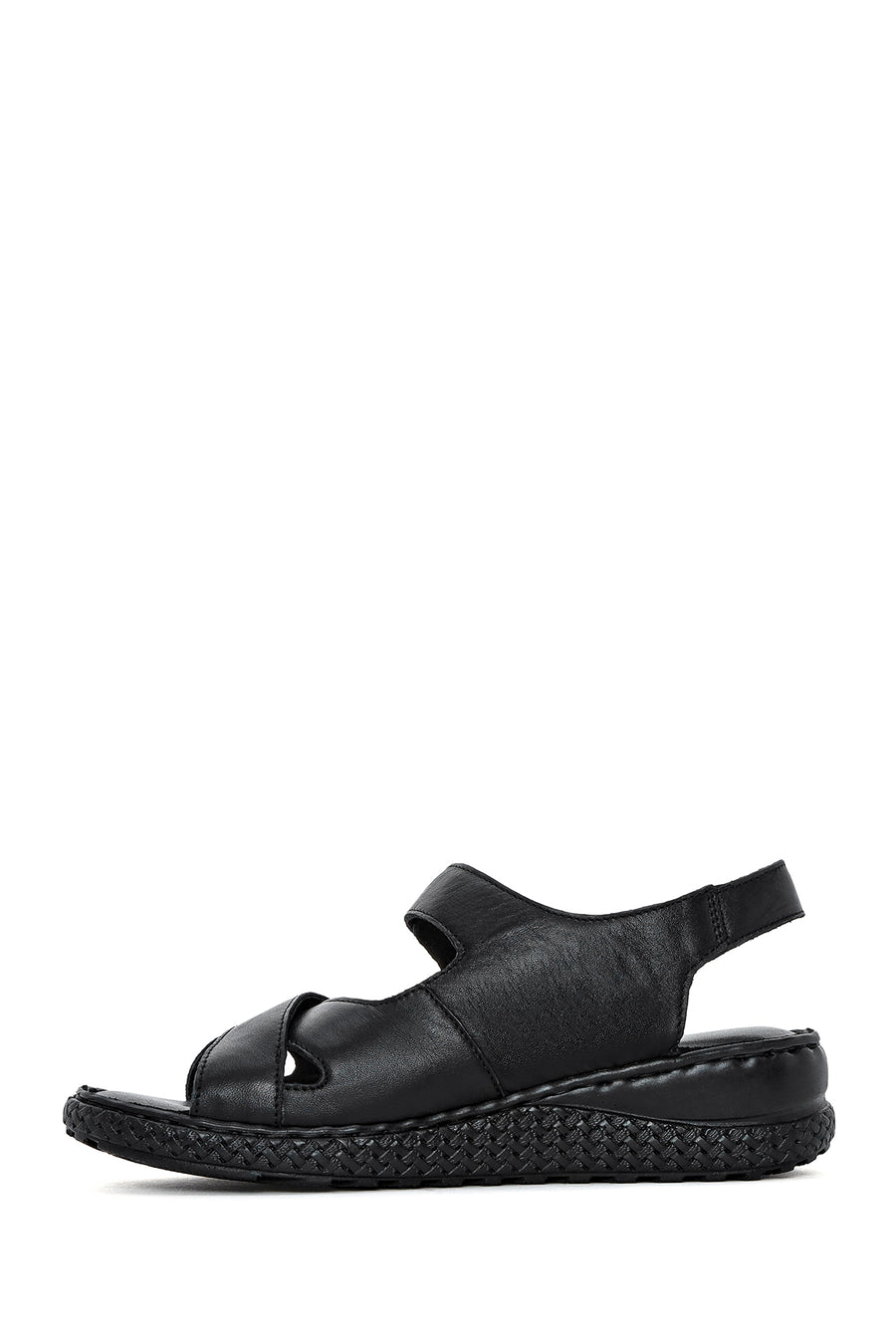 Women's Black Strappy Leather Comfort Sandals