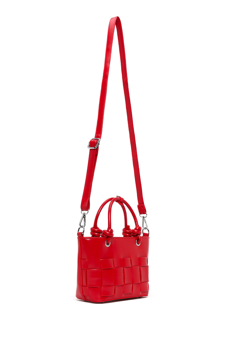 Woman Red Long-Strap Knitted Mini Shoulder Bag