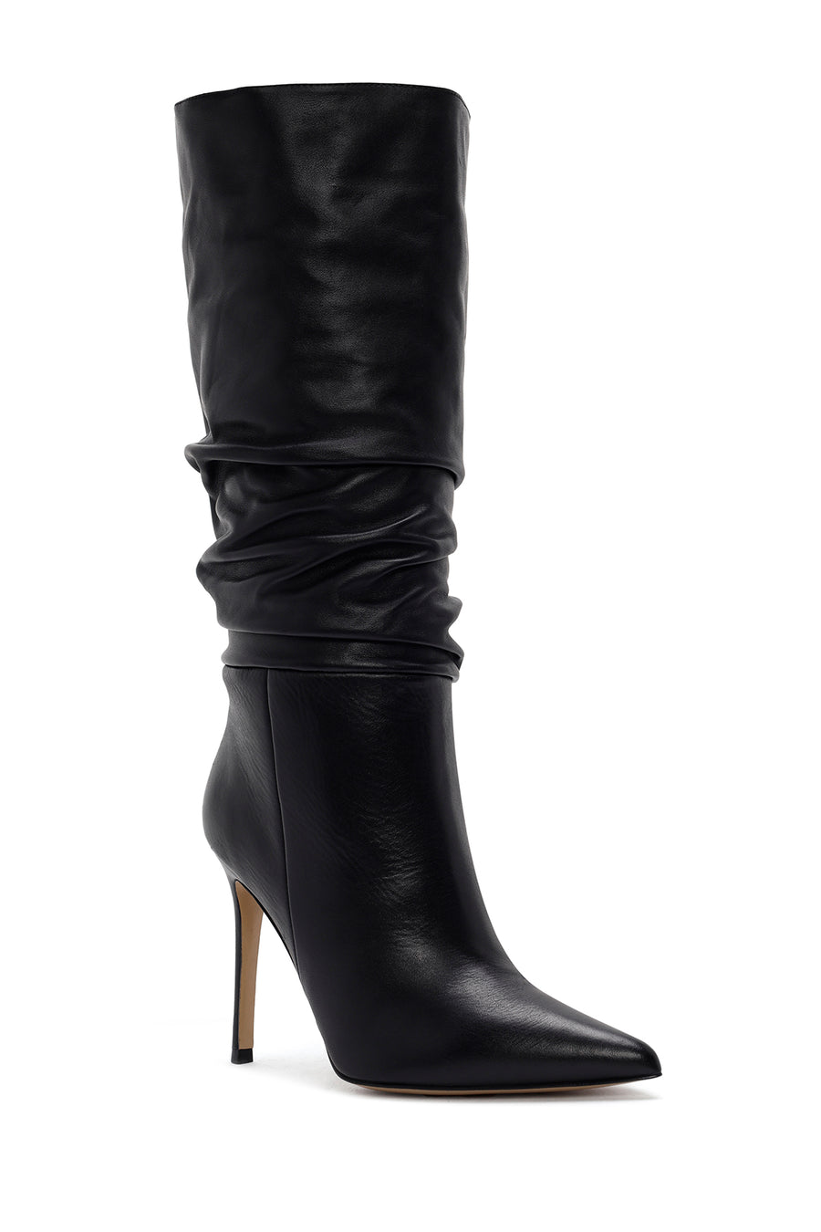 Woman Black High Thin-Heeled Leather Boots