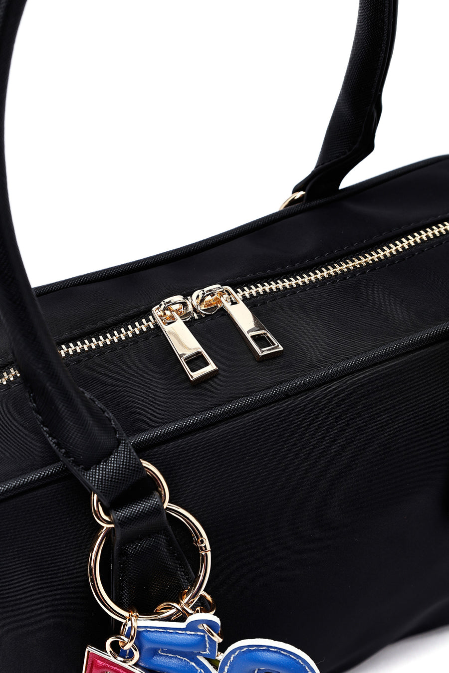 Women's Black Long Strap Accessory Detailed Fabric Handbag