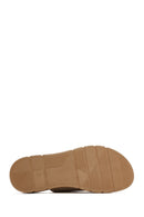 Women's Beige Double-Strap Leather Comfort Slippers | Derimod