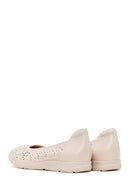 Women's Cream Patterned Leather Ballet Flats | Derimod
