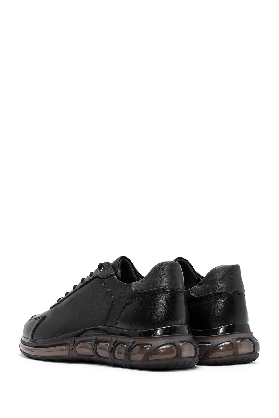 Erkek Siyah Bağcıklı Deri Sneaker