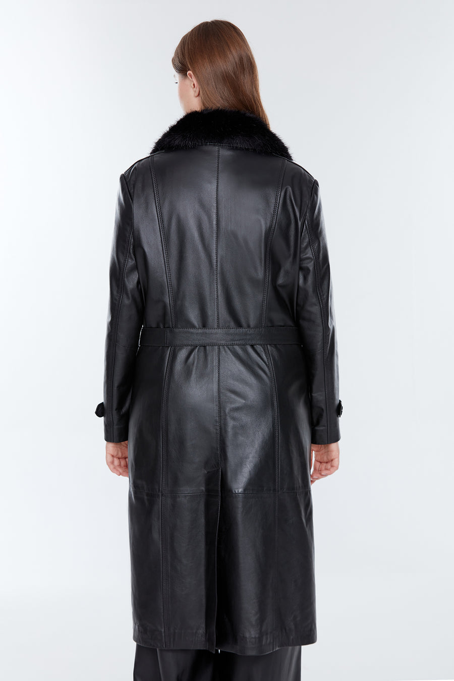 Brenda(Plus) Women's Black Leather Fur Coat