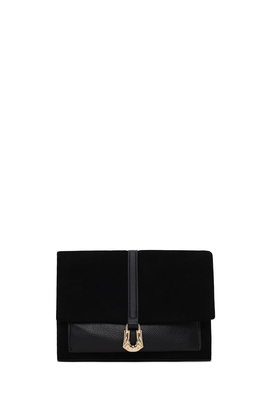 Woman Black Long-Strap Suede Crossbody Bag