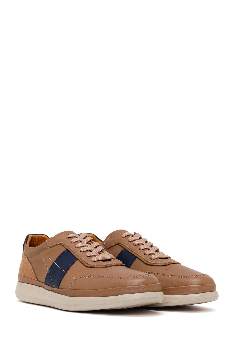 Male Beige Lace-Up Leather Casual Sneaker