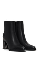 Woman Black Chunky Heeled Zip Closure Leather Boots | Derimod
