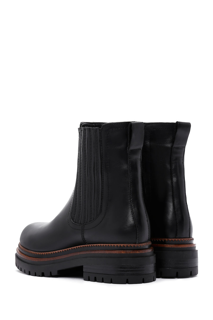 Woman Black Thick Sole Leather Chelsea Boots