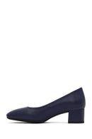 Derimod Flex Women Navy Blue Thick Heeled Leather Shoes | Derimod