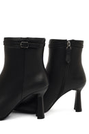 Woman Black Zip Closure Heeled Leather Boots | Derimod