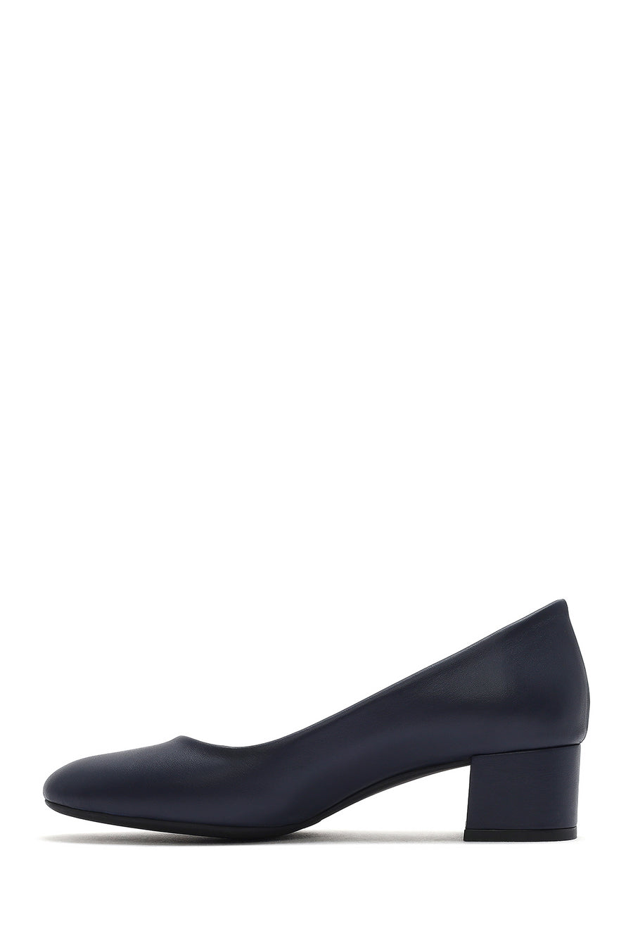Women's Navy Blue Short Chunky Heeled Leather Shoes