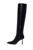 Woman Black Zip Closure Stiletto-Heel Leather Boots | Derimod