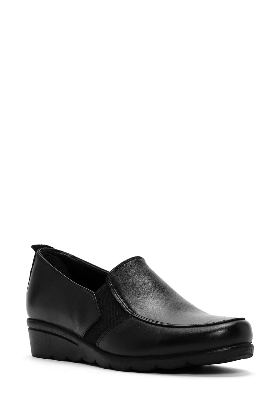 Women's Black Thick Soled Leather Comfort Shoes
