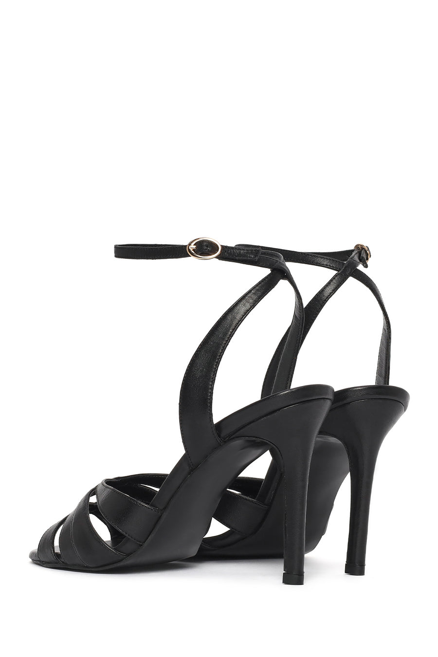 Woman Black Ankle-Buckle High Stiletto-Heel Leather Sandals