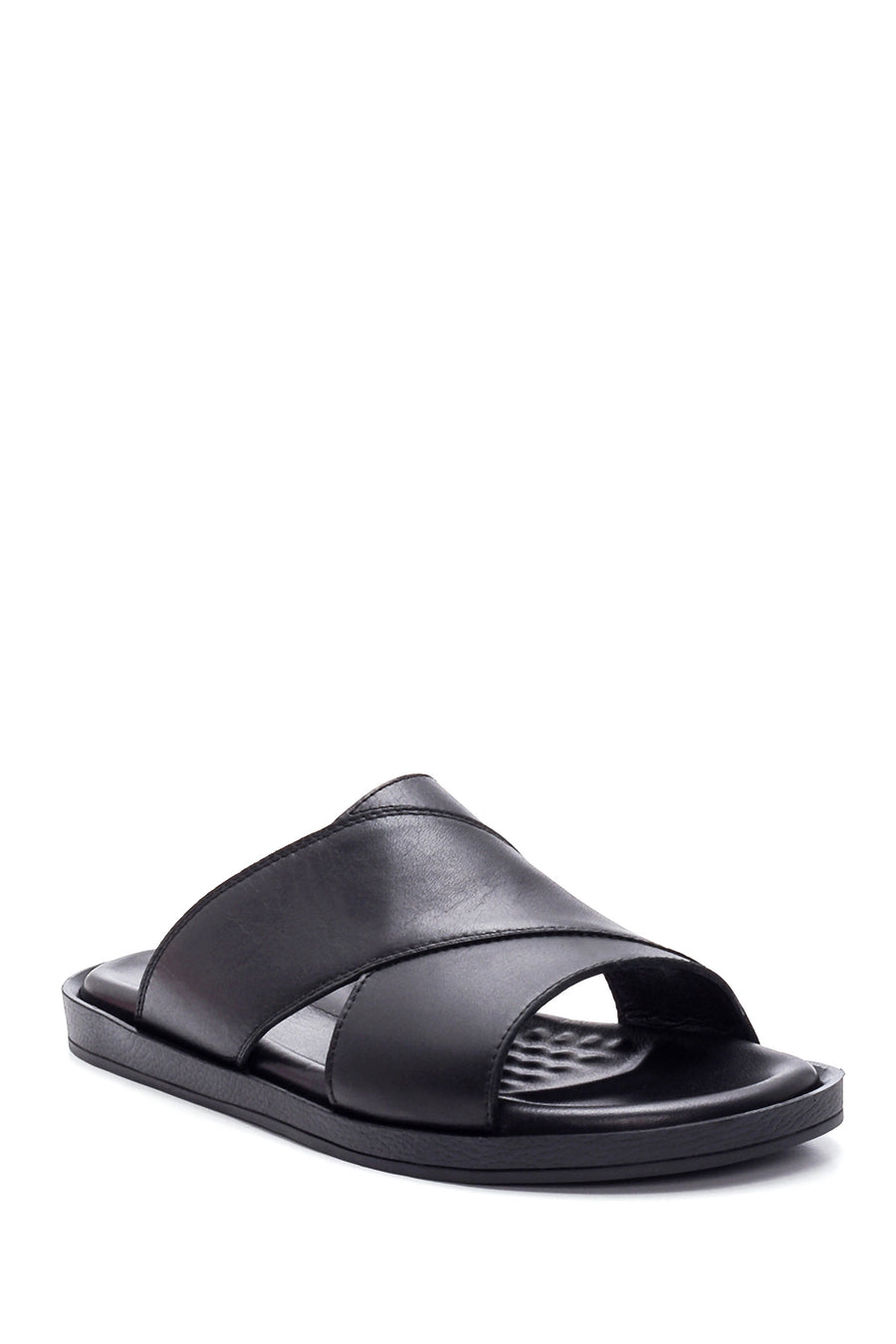 Men's Black Leather Slippers
