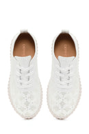 Woman White Lace-Up Patterned Thick-Soled Fabric Sneaker | Derimod