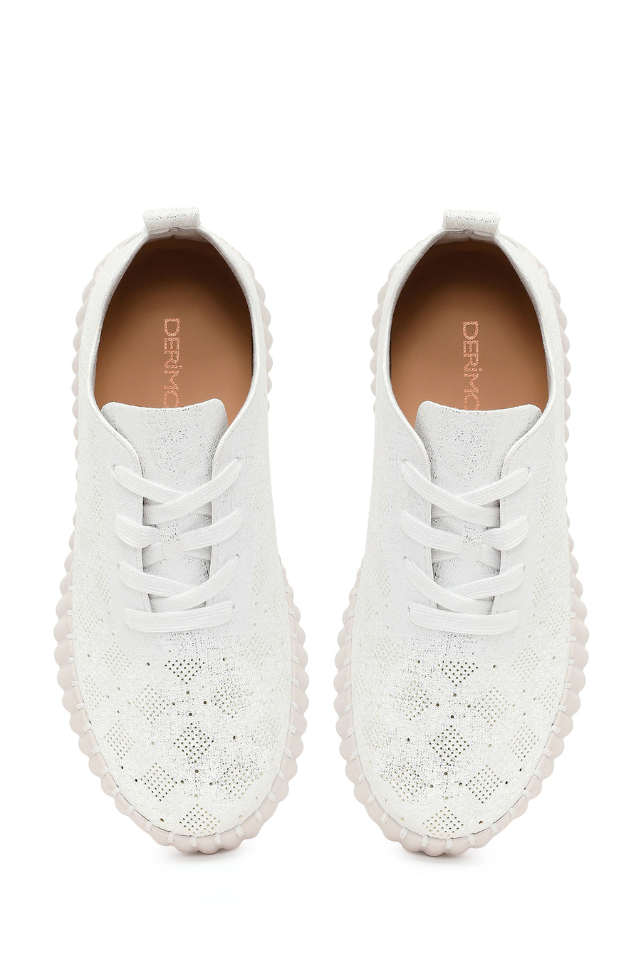Woman White Lace-Up Patterned Thick-Soled Fabric Sneaker