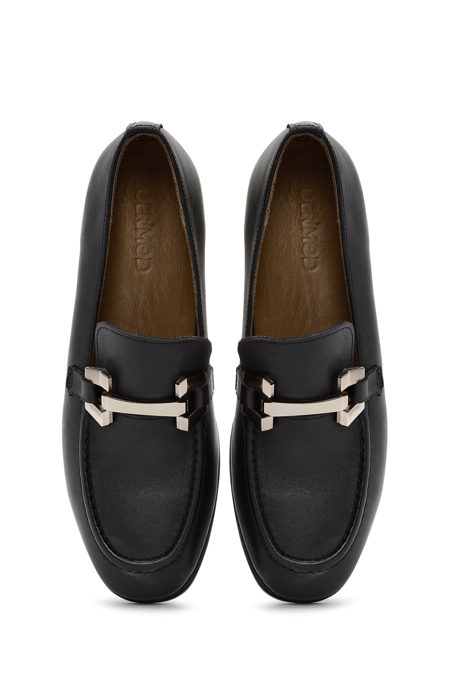 Women's Black Buckle Detailed Leather Masculine Loafer