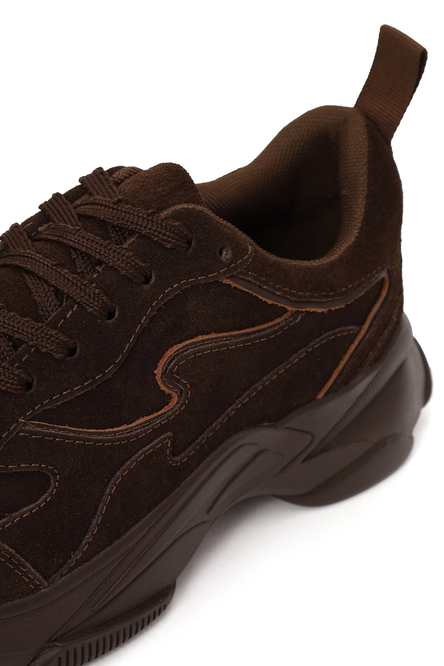 Woman Brown Lace-Up Thick-Soled Suede Leather Sneaker