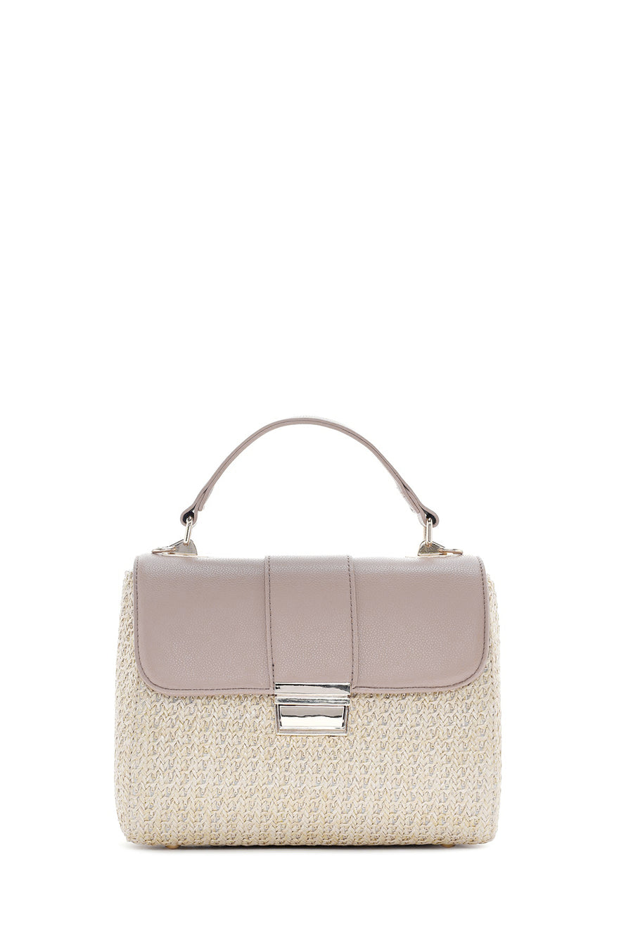 Women's Cream Long Strap Straw Handle Bag