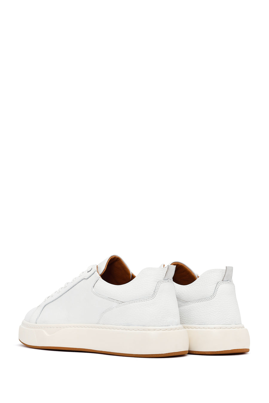 Men's White Lace-Up Thick-Soled Leather Sneakers