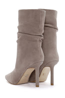 Women's Mink Thin Heeled Suede Leather Boots | Derimod