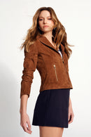 Lara Woman Camel Short Suede Leather Jacket | Derimod