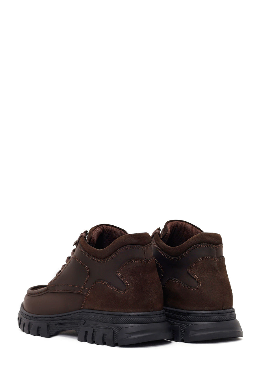 Male Brown Lace-Up Chunky-Soled Nubuck Leather Casual Boots