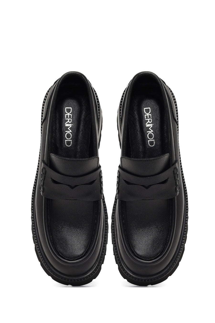 Woman Black Thick-Soled Leather Masculine Loafer