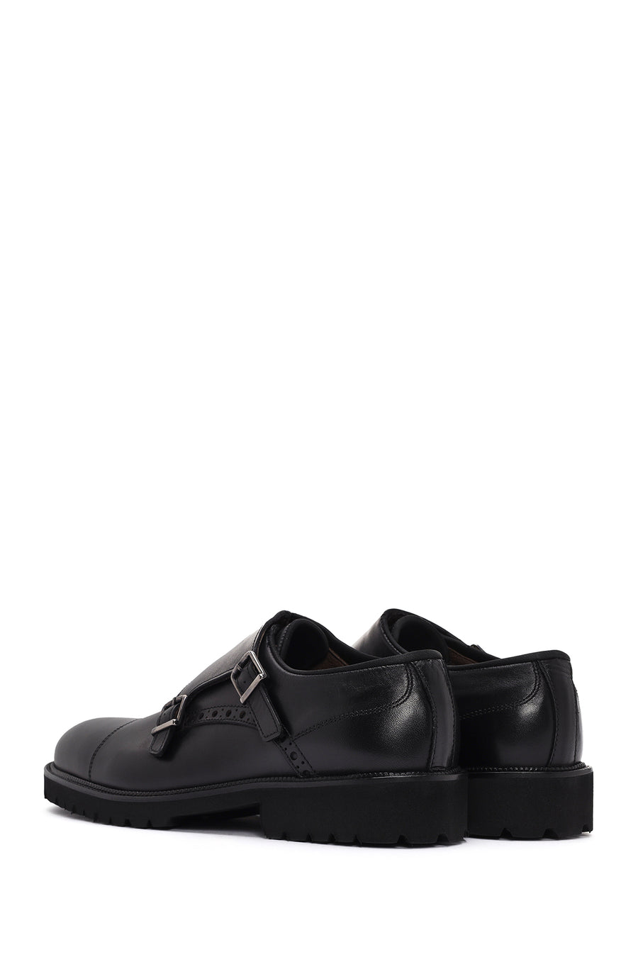 Men's Black Leather Double Buckle Casual Shoes