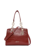 Women's Claret Red Long Strap Crocodile Patterned Classic Shoulder Bag | Derimod