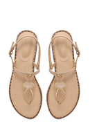 Woman Beige Ankle-Buckle Embellished Toe-Post Sandal | Derimod