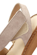 Women's Beige Suede Leather Comfort Sandals | Derimod