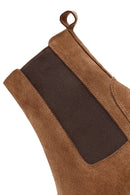 Women's Tan Thick Heeled Suede Leather Chelsea Boots | Derimod