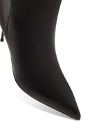 Women's Black Zippered Thin Heeled Leather Boot | Derimod