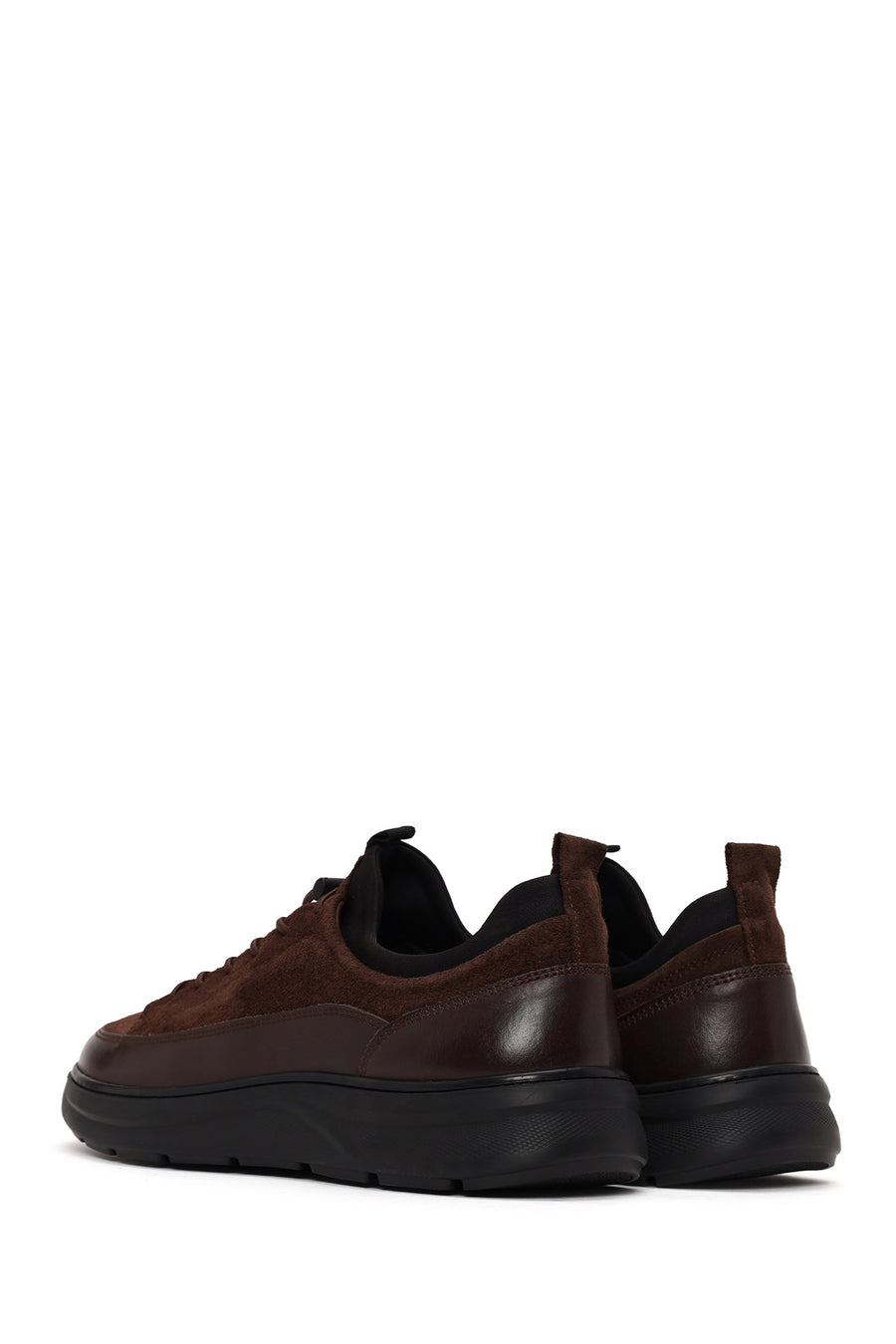 Erkek Kahverengi Bağcıklı Kalın Tabanlı Deri Sneaker