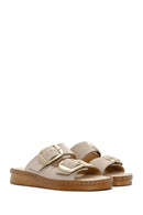 Women's Beige Buckle Suede Leather Comfort Slippers | Derimod