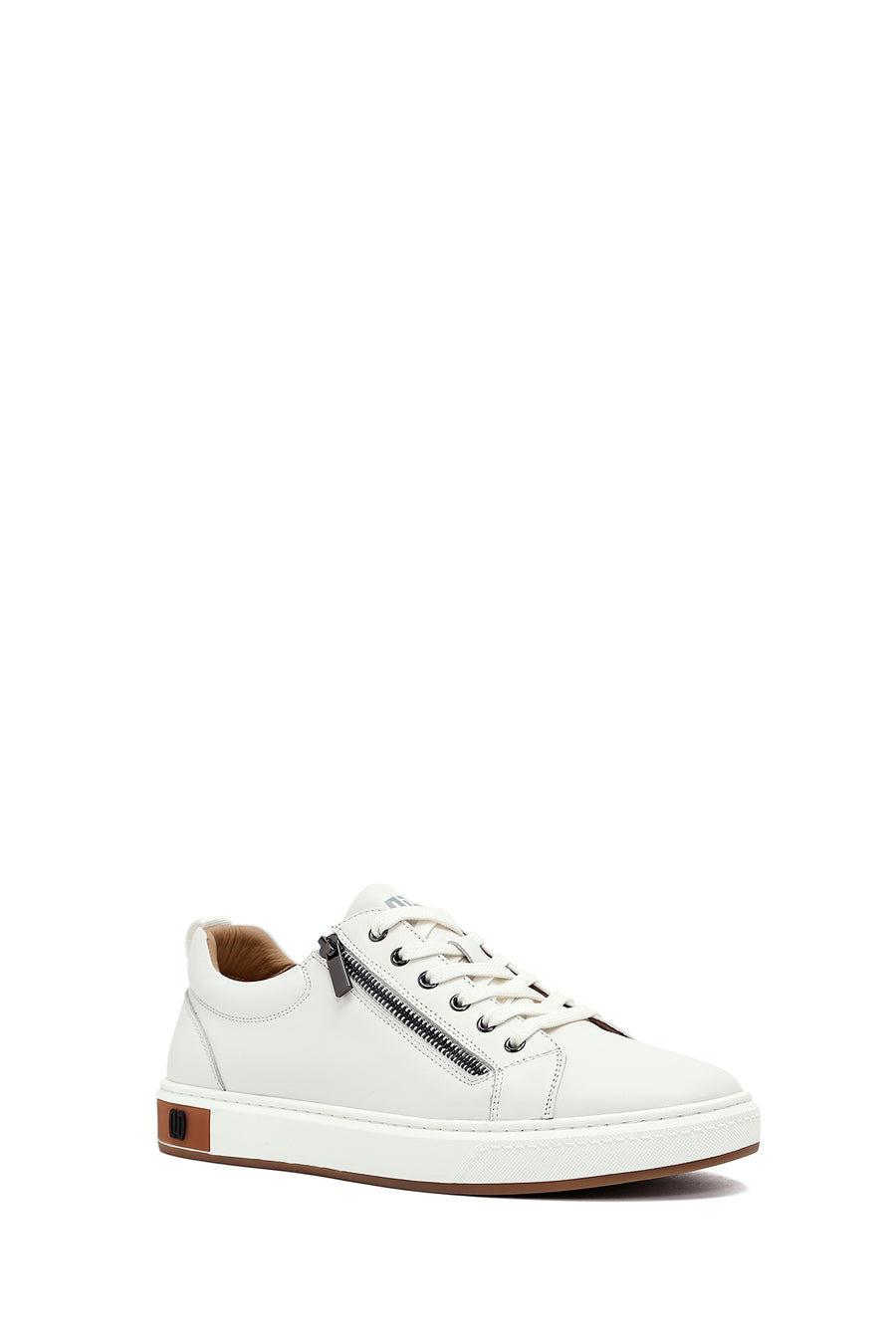 Men's White Lace-Up Leather Sneakers