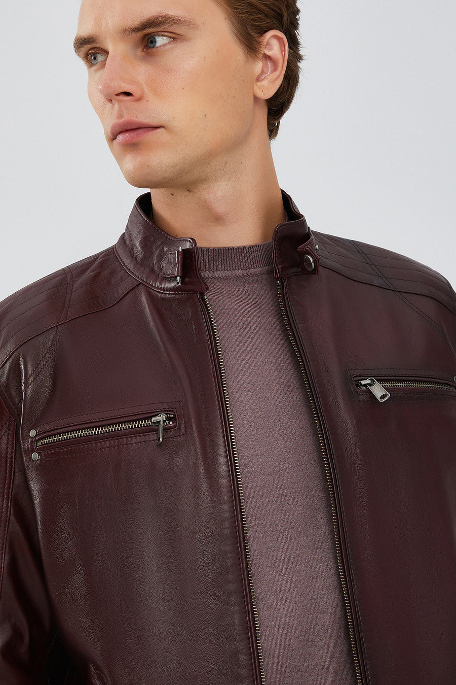 Maxim Men's Claret Red Leather Jacket