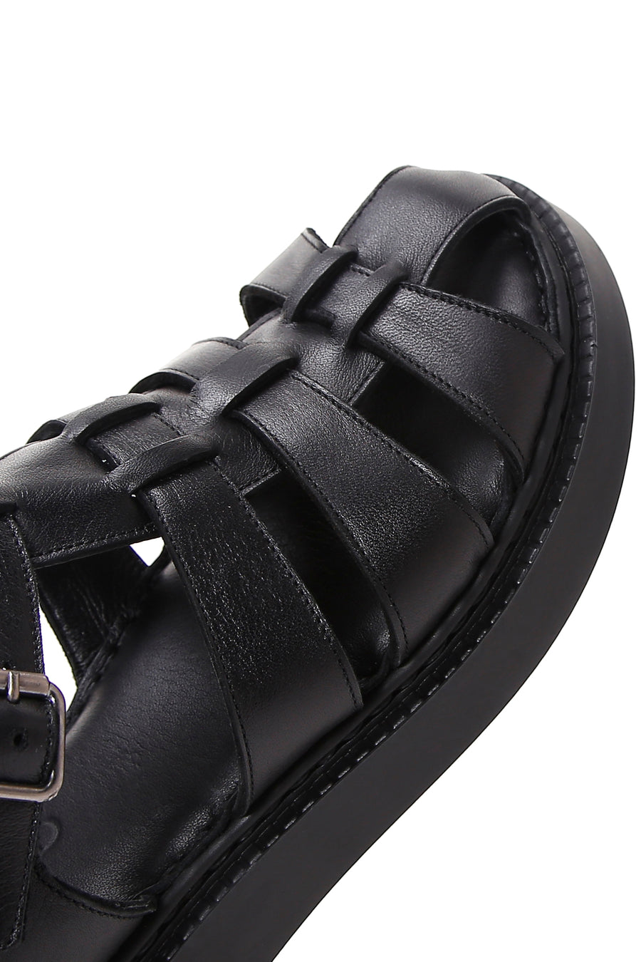 Kadın Siyah Bilekten Bantlı Deri Comfort Sandalet