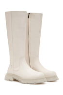 Women's Beige Zippered Leather Boots | Derimod