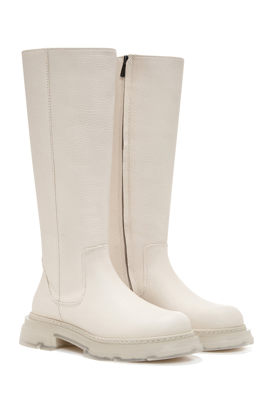 Women's Beige Zippered Leather Boots