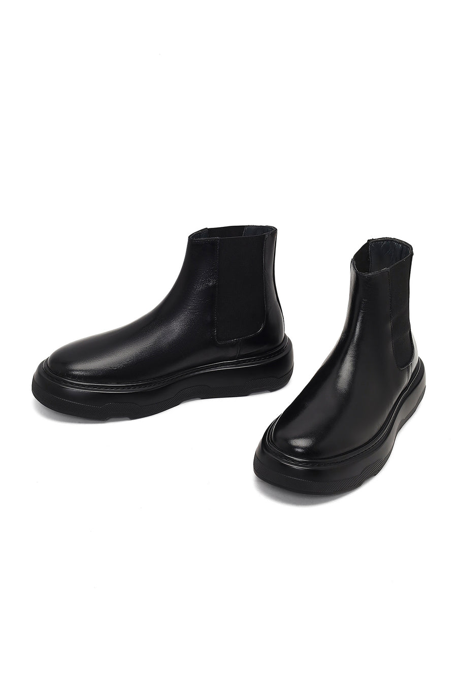 Men's Black Thick-Soled Leather Chelsea Boot